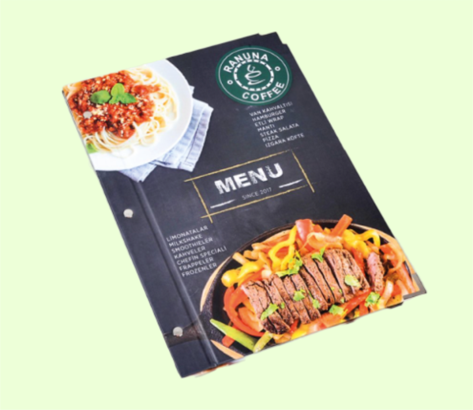 restoran menü baskı örnekleri  kafe menü baskısı  lamine menü baskı çalışması  profesyonel menü tasarımı  kaliteli menü basımı